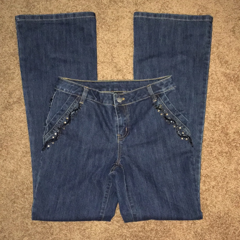 AZI Cotton/Spandex Embellished Beaded Flare Jeans Size 6